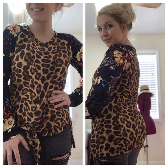 thehazelheart Sweaters - Closet clear🚨 Leopard print floral knot tie top
